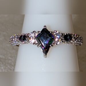 *BP #5015 "Win Their Hearts" Rainbow Topaz Rhodium Size 6 BRAND NEW